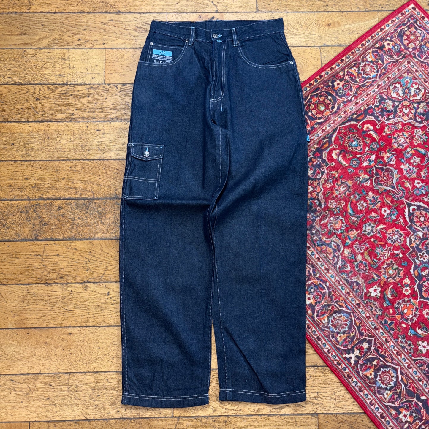 Vintage School of Hard Knocks Navy Blue Carpenter Y2K Hip Hop Baggy Jeans - 34L