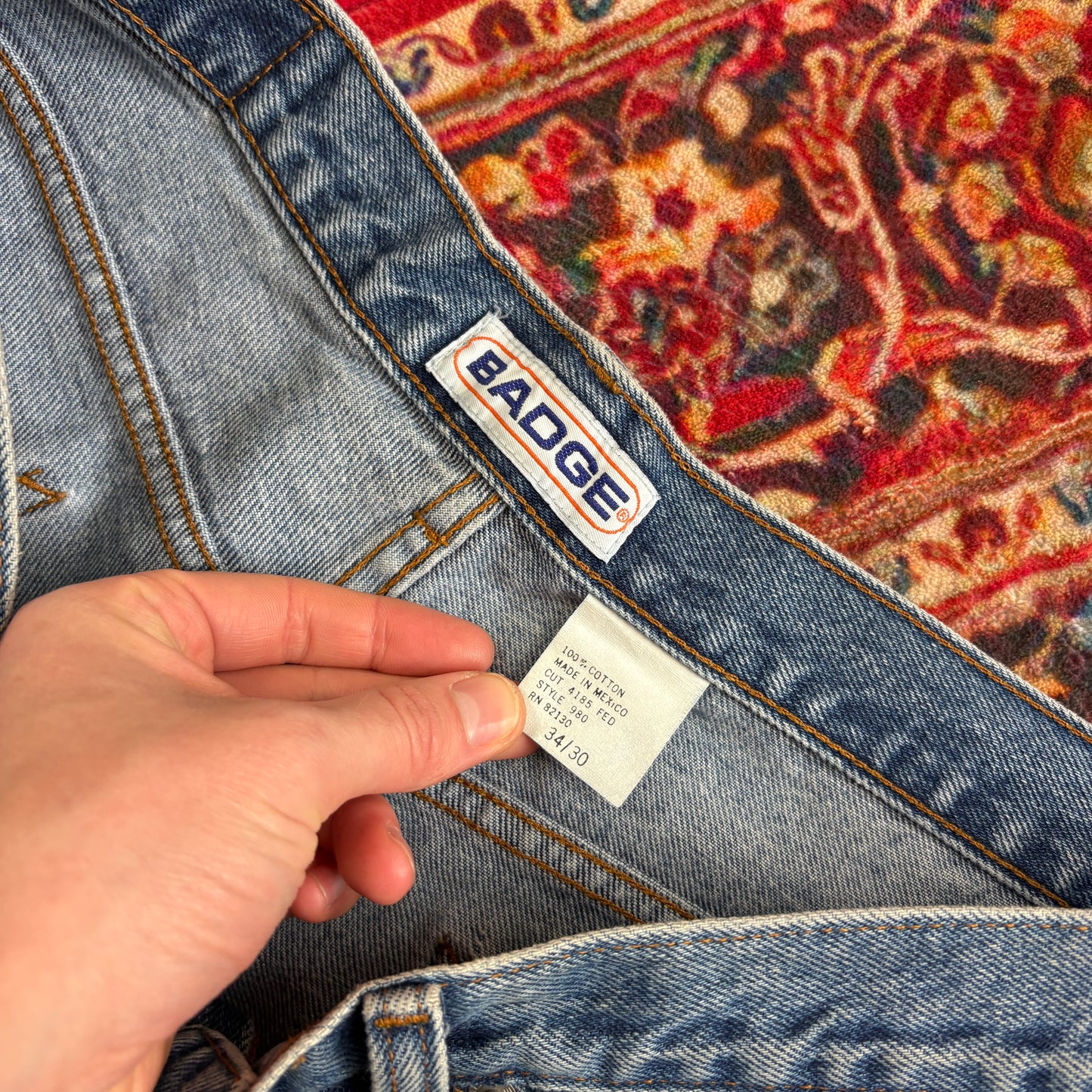 Vintage Blue Embroidered Y2K Hip Hop Carpenter Baggy Jeans - 34