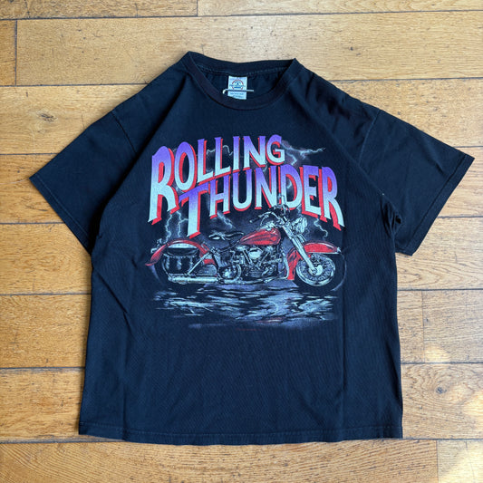 Vintage 90s Motorbike Single Stitch Graphic Black T-Shirt - S