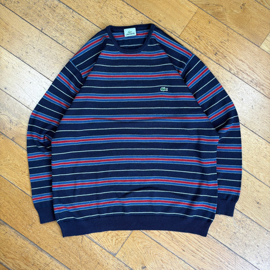 Vintage Lacoste Stripe Navy Red Wool Knit Jumper - L