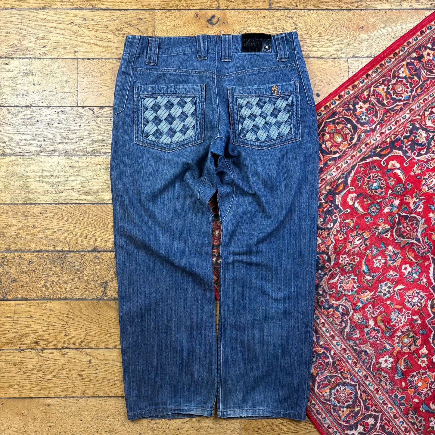 Vintage Blue Embroidered Y2K Hip Hop Baggy Jeans - 36
