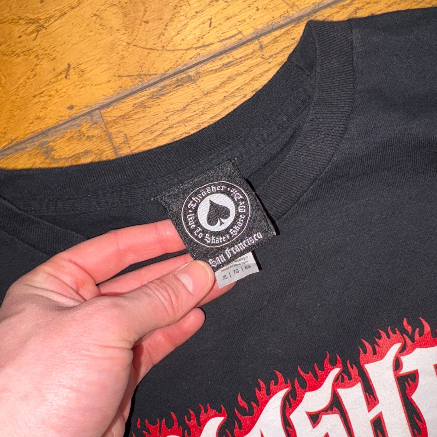 Vintage Thrasher Black Skate Flames Long Sleeve Graphic T-Shirt - XL
