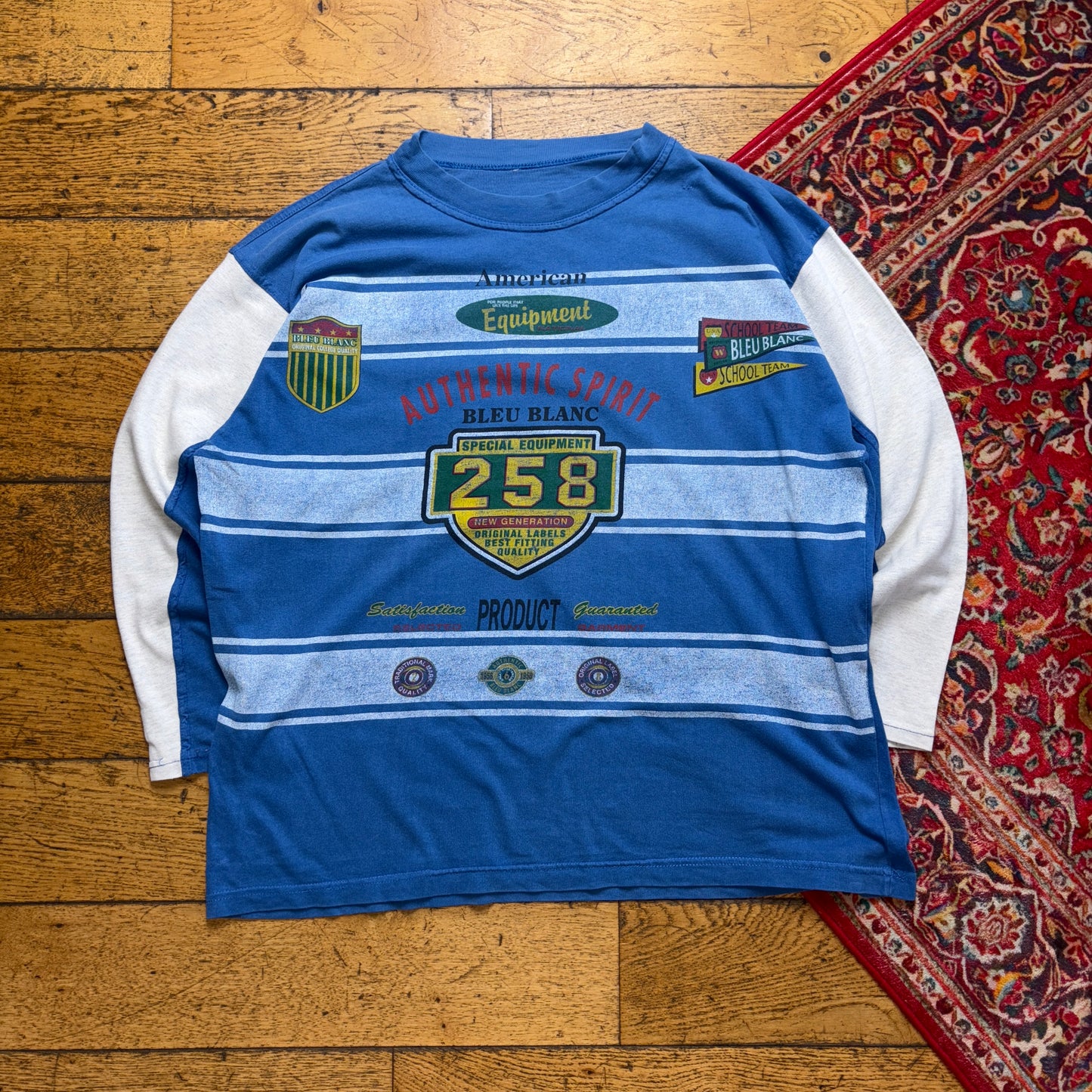 Vintage 90s Blue Long Sleeve Graphic T-Shirt - XL