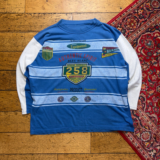 Vintage 90s Blue Long Sleeve Graphic T-Shirt - XL