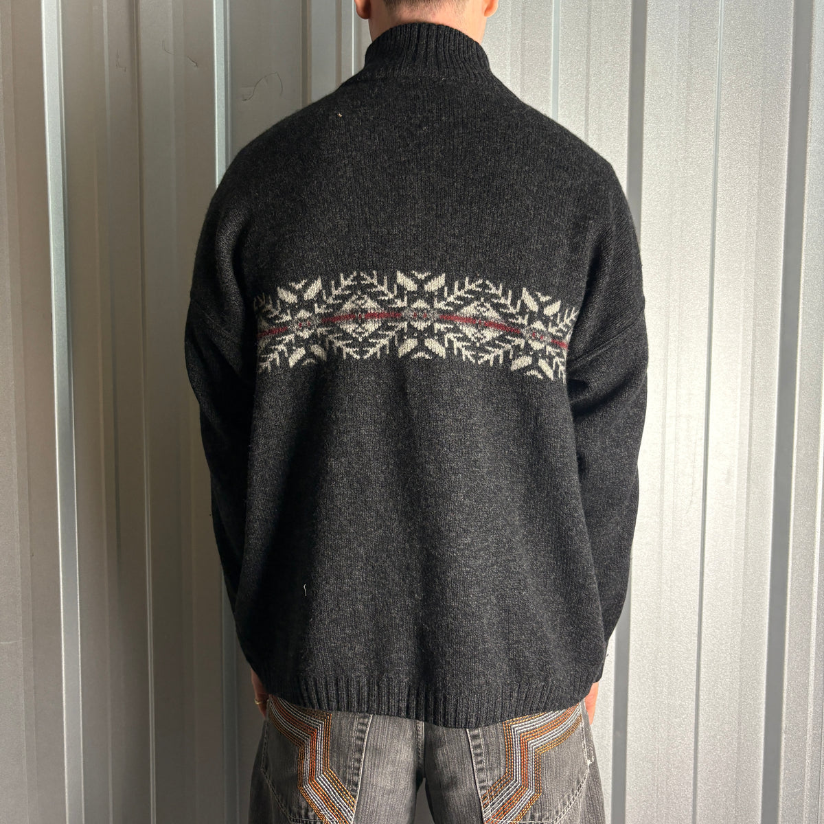 Vintage Gant Black Grey Pattern Quarter Zip Chunky Knit Jumper - M