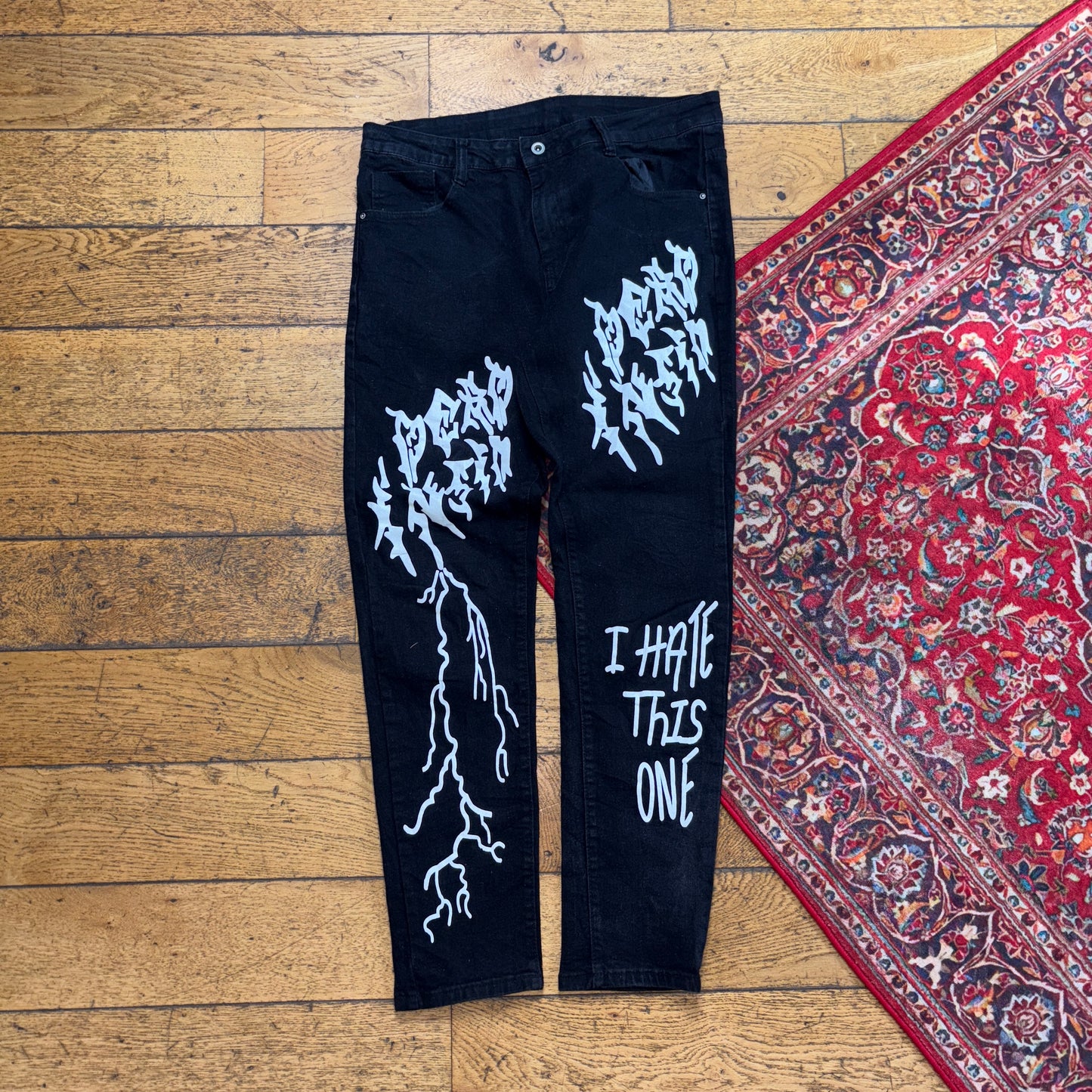 Vintage Black Punk Grunge Slim Painted Jeans - 34S