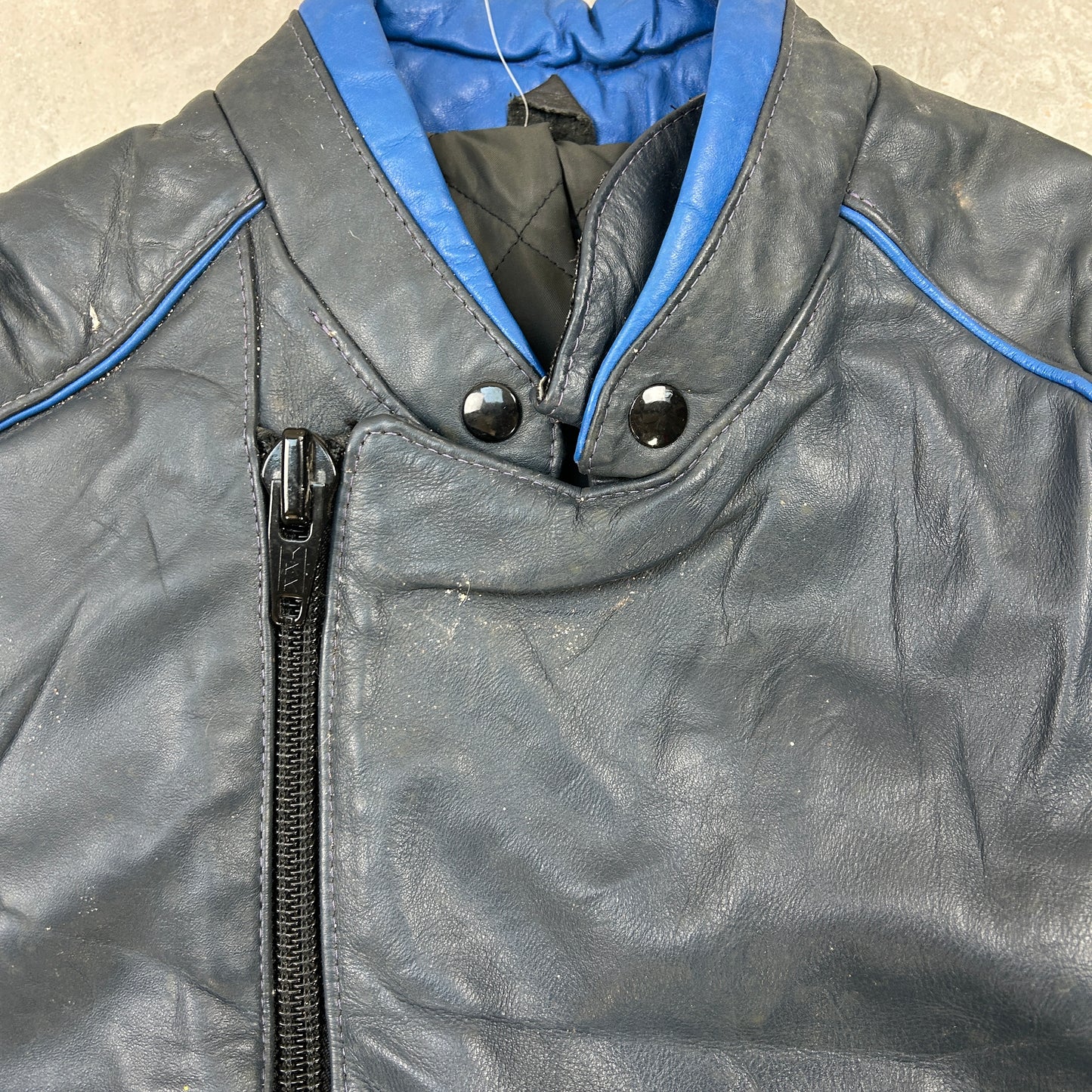 Vintage Grey Blue Biker Motorbike Genuine Leather Bomber Jacket - S