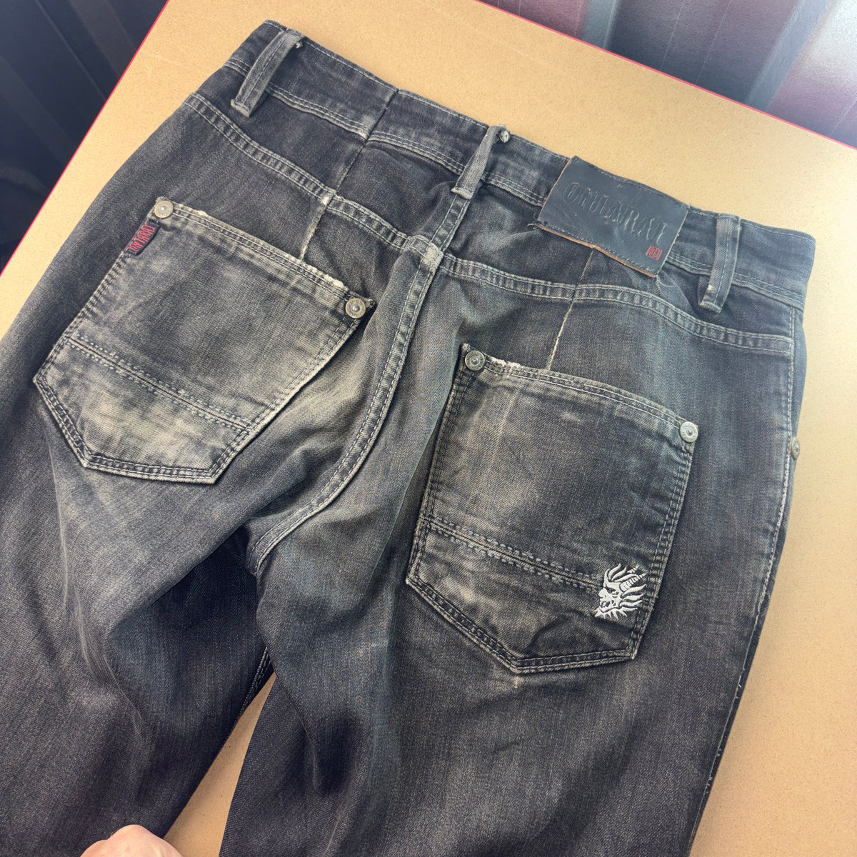 Oniarai Black Embroidered Japanese Denim Hip Hop Y2K Straight Jeans - 30S