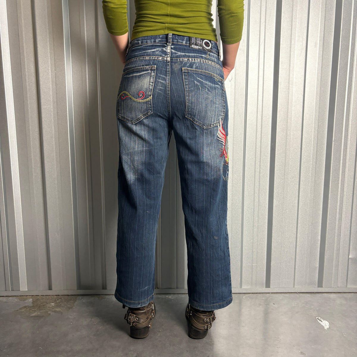Embroidered Firebird Blue Eagle Japanese Denim Hip Hop Y2K Baggy Jeans - 30S