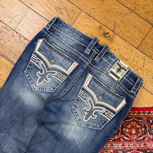 Vintage True Religion Blue Embroidered Y2K Hip Hop Straight Jeans - 40