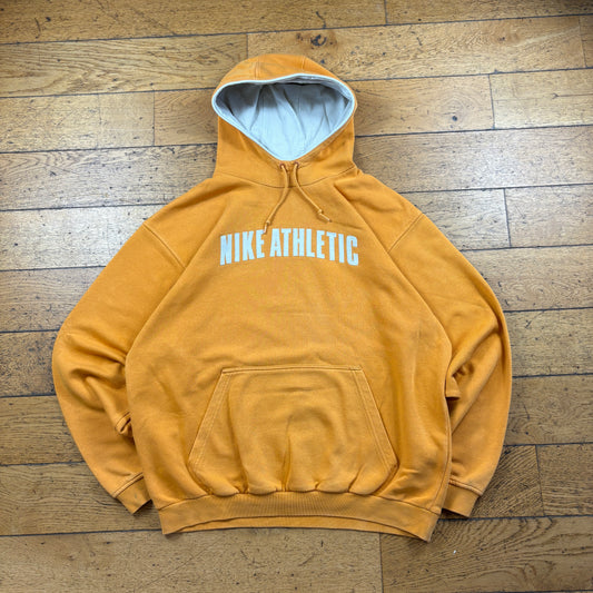 Vintage Nike Athletics Orange Yellow Embroidered Hoodie Sweatshirt - L