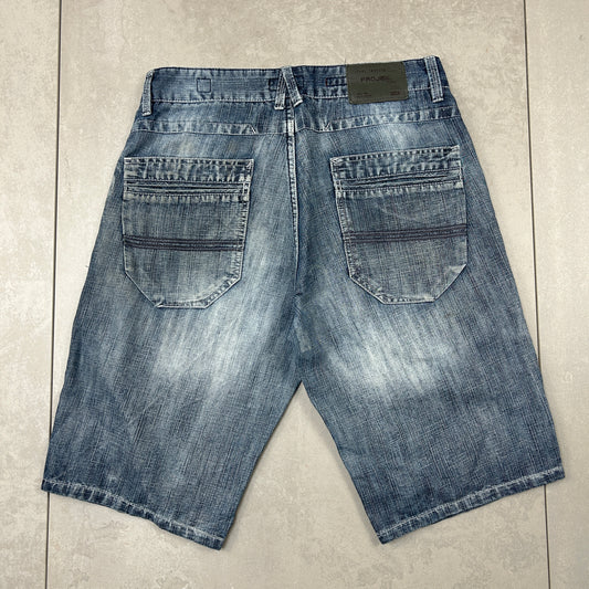 Vintage Embroidered Hip Hop Blue Shorts Jorts - 30