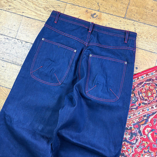 Vintage Diss Jeans Navy Embroidered Y2K Hip Hop Baggy Jeans - 34