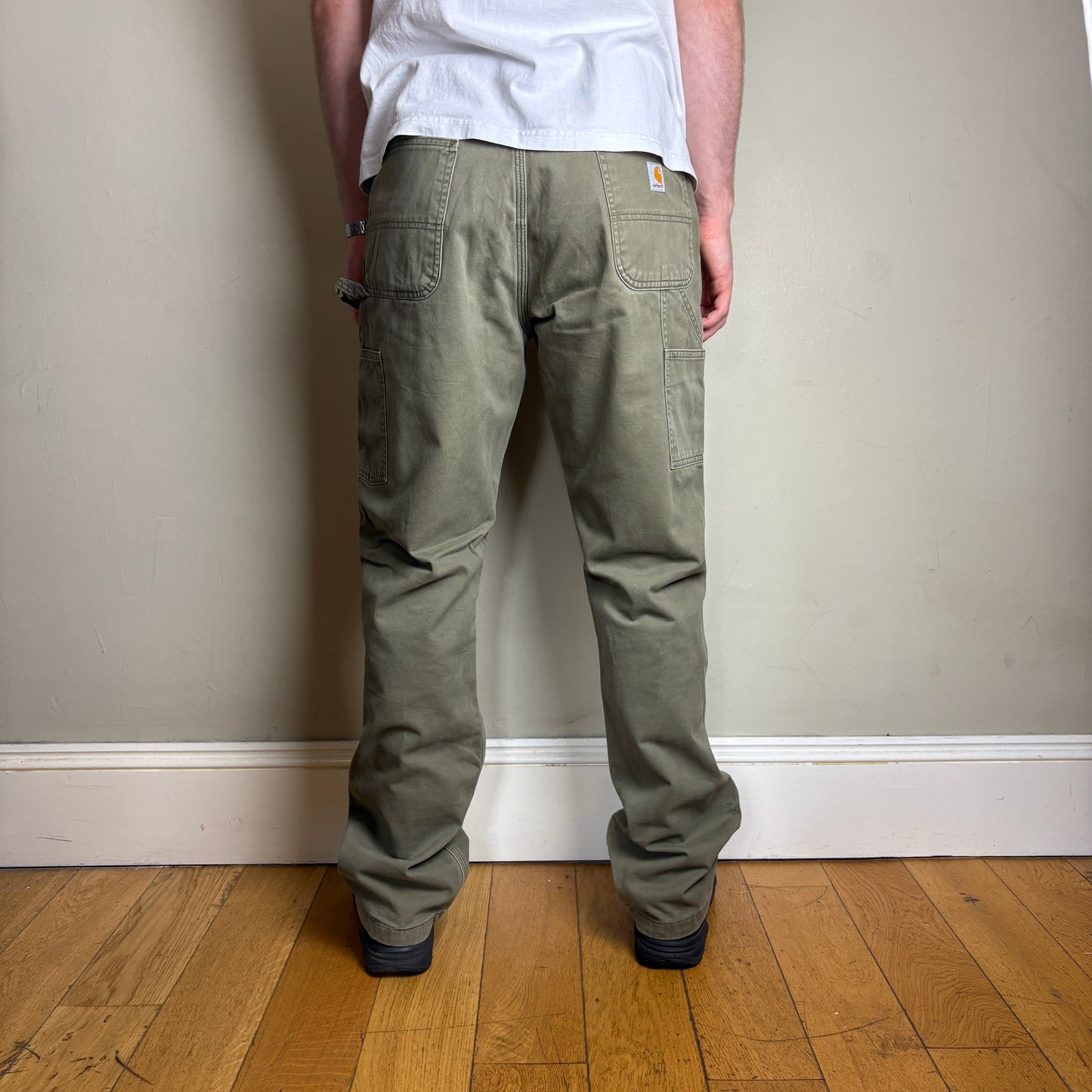 Vintage Carhartt Green Blanket Lined Workwear Carpenter Baggy Trousers - 34L