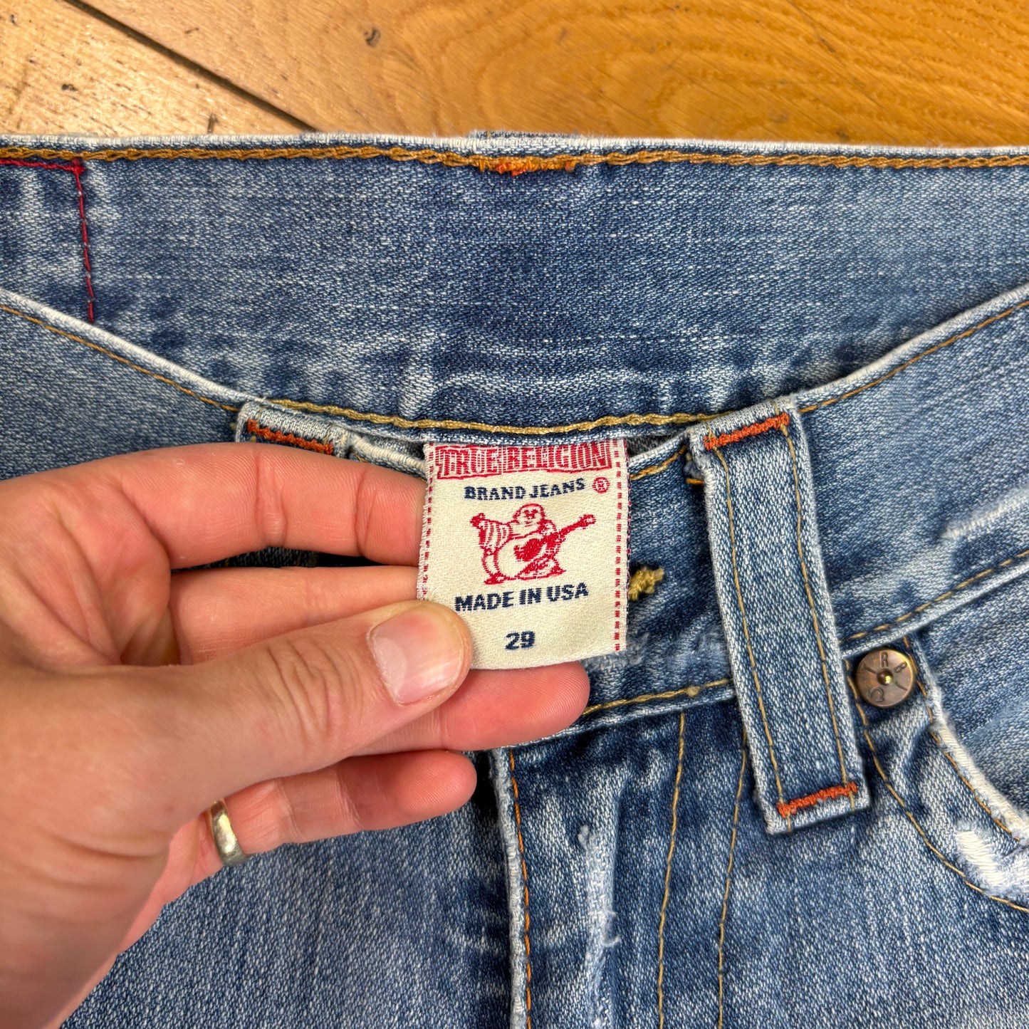 Vintage True Religion Blue Embroidered Y2K Shorts Jorts - 29