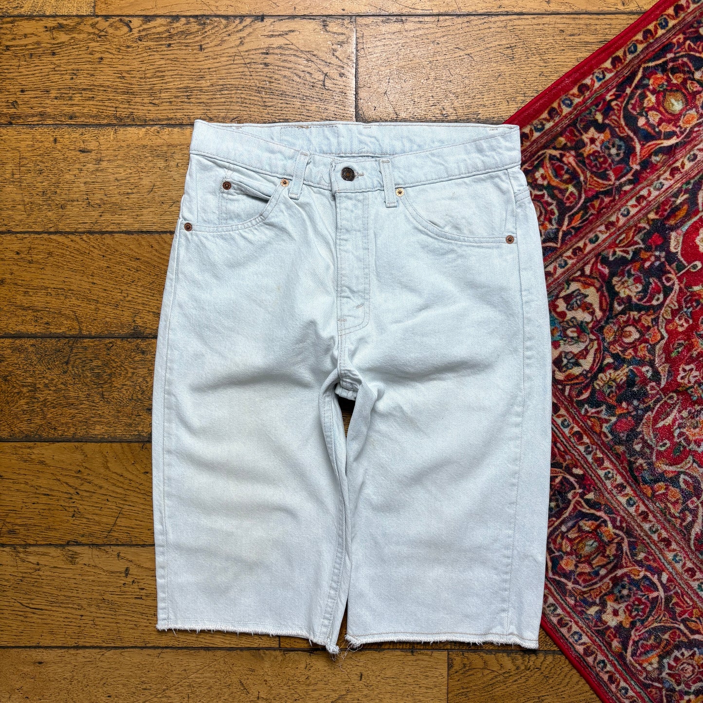 Vintage Levis 505 Orange Tab Blue White Straight Denim Shorts - 30