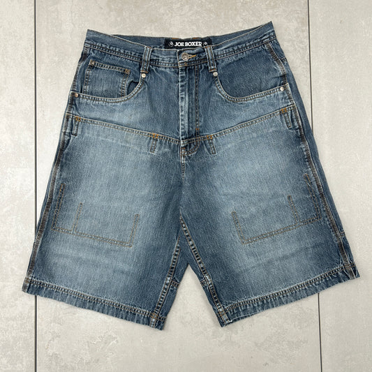 Vintage Embroidered Hip Hop Baggy Blue Shorts Jorts - 32