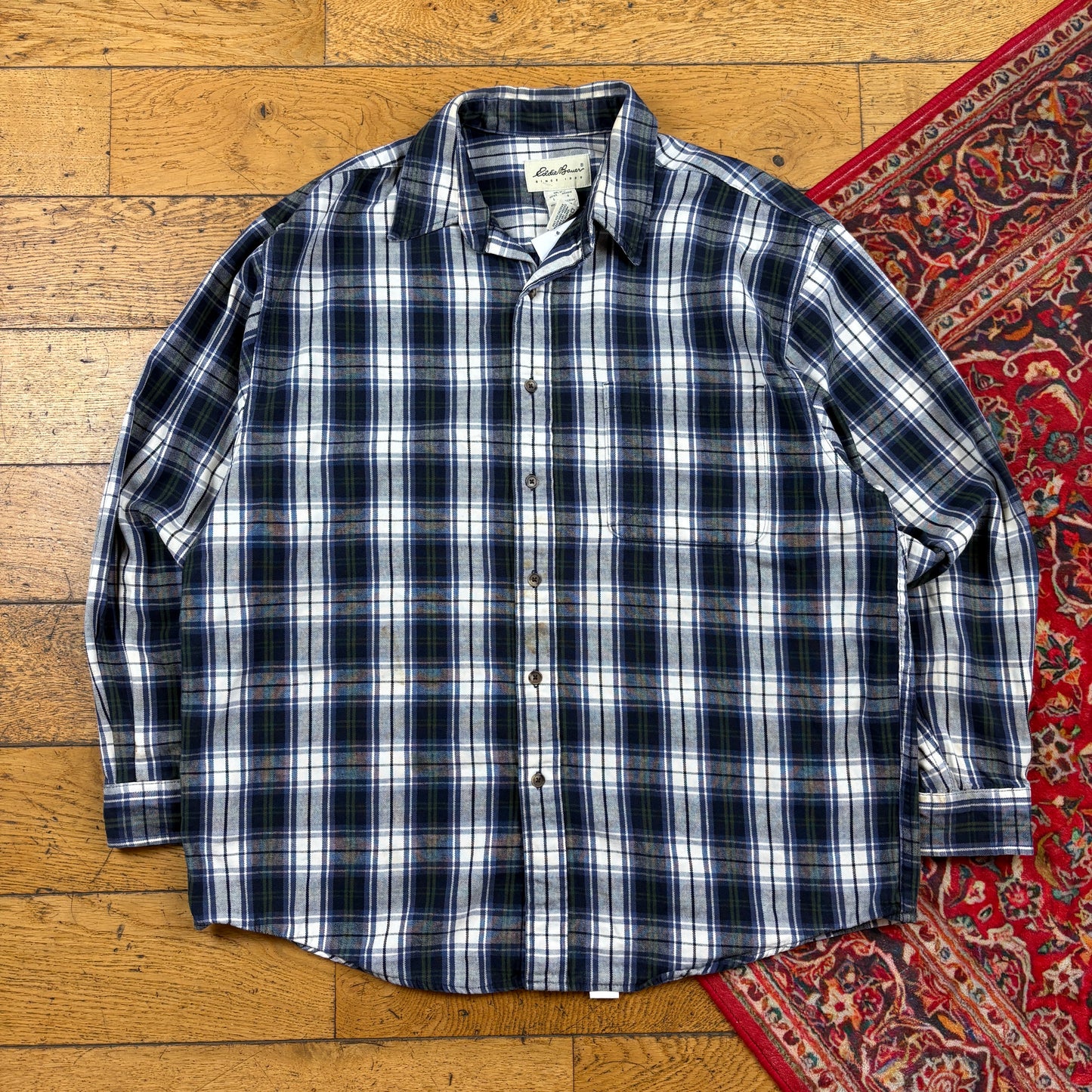 Vintage Eddie Bauer Blue White Green Check Shirt - L
