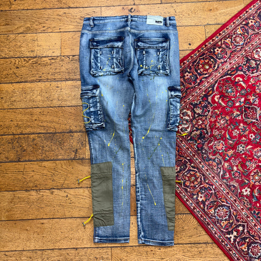 Vintage Blue Embroidered Y2K Hip Hop Skinny Jeans - 34R