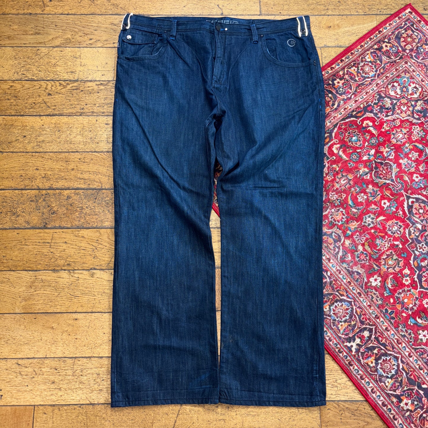 Vintage Coogi Navy Blue Embroidered Y2K Hip Hop Baggy Jeans - 48L