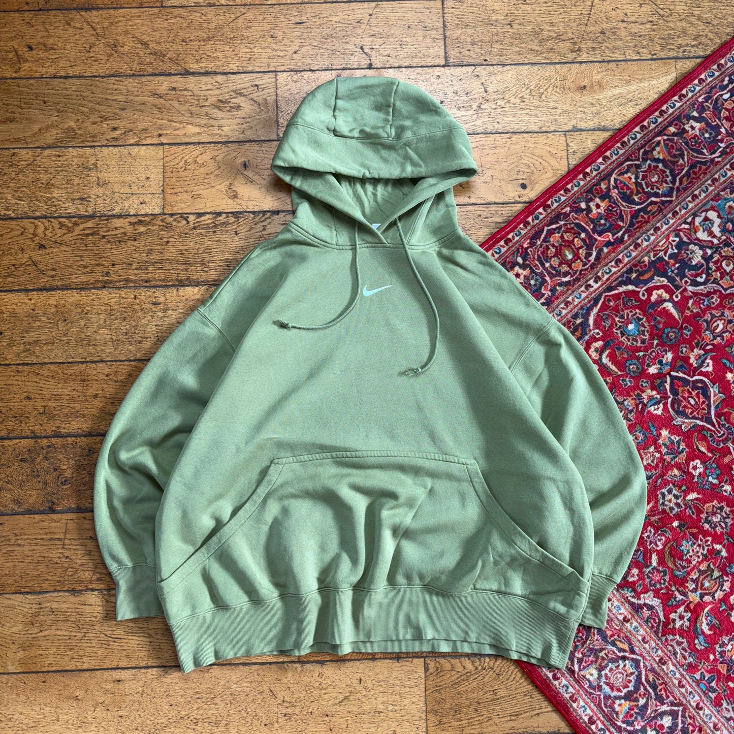 Vintage Nike Centre Swoosh Green Hoodie Embroidered Sweatshirt - 2XL