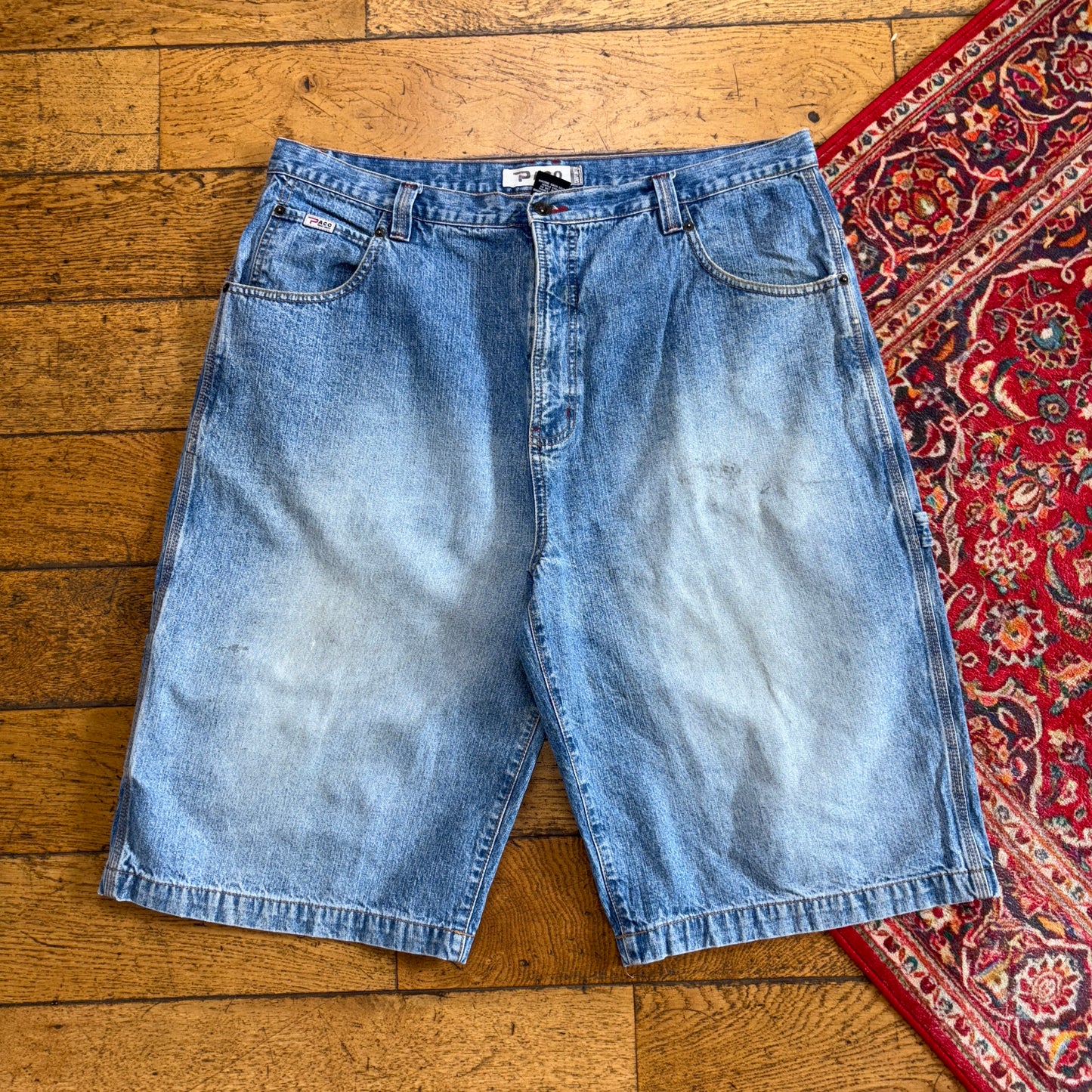 Vintage Paco Blue Embroidered Y2K Hip Hop Baggy Jeans Shorts Jorts - 40