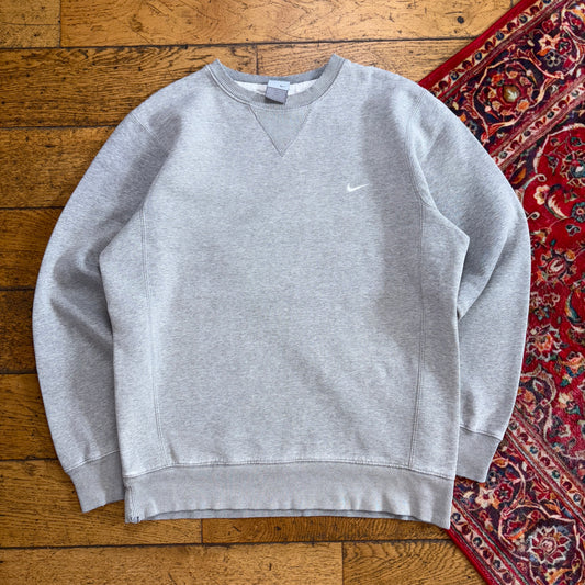 Vintage Nike Y2K Grey Swoosh Embroidered Sweatshirt - M