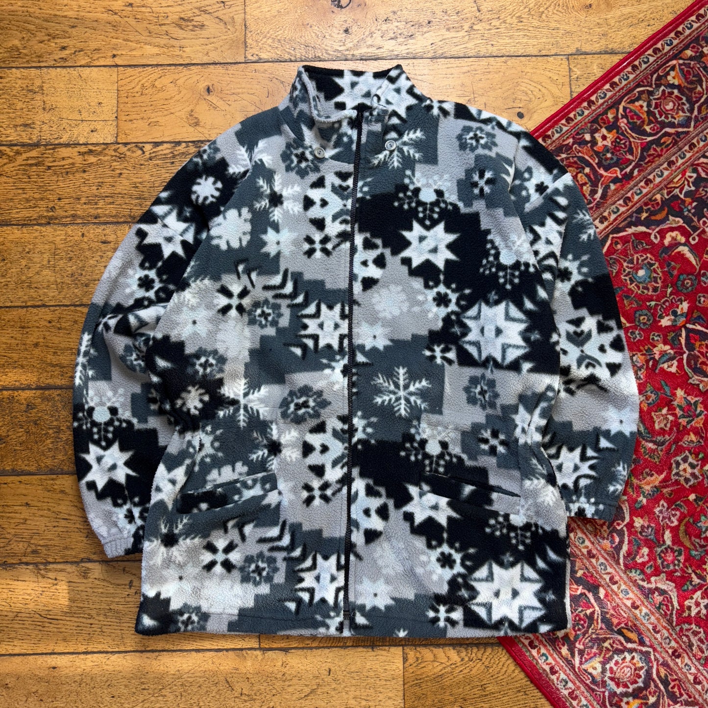 Vintage 90s Grey Crazy Funky Pattern Fleece Sweatshirt - XL
