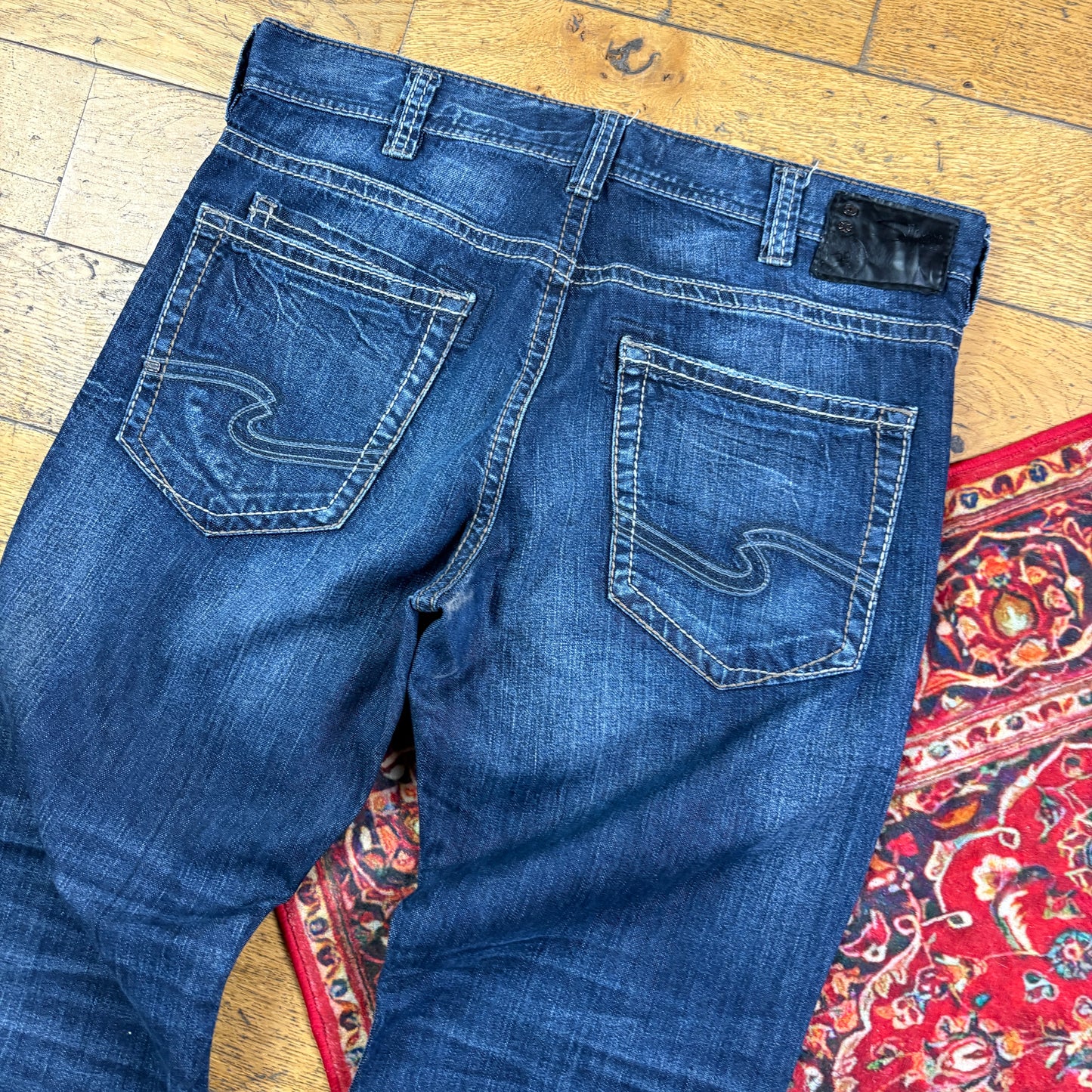 Vintage Silver Jeans Blue Embroidered Y2K Hip Hop Bootcut Jeans - 38
