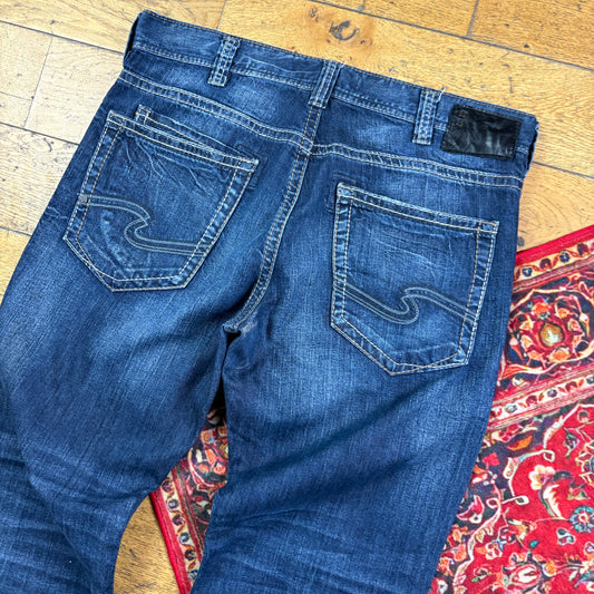 Vintage Silver Jeans Blue Embroidered Y2K Hip Hop Bootcut Jeans - 38