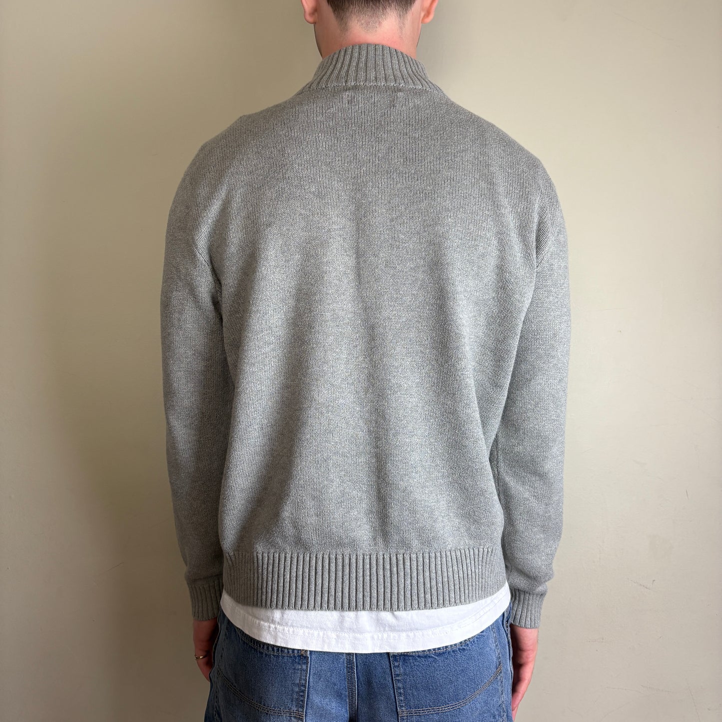 Vintage Ralph Lauren Grey Quarter Zip Knit Embroidered Sweatshirt - L