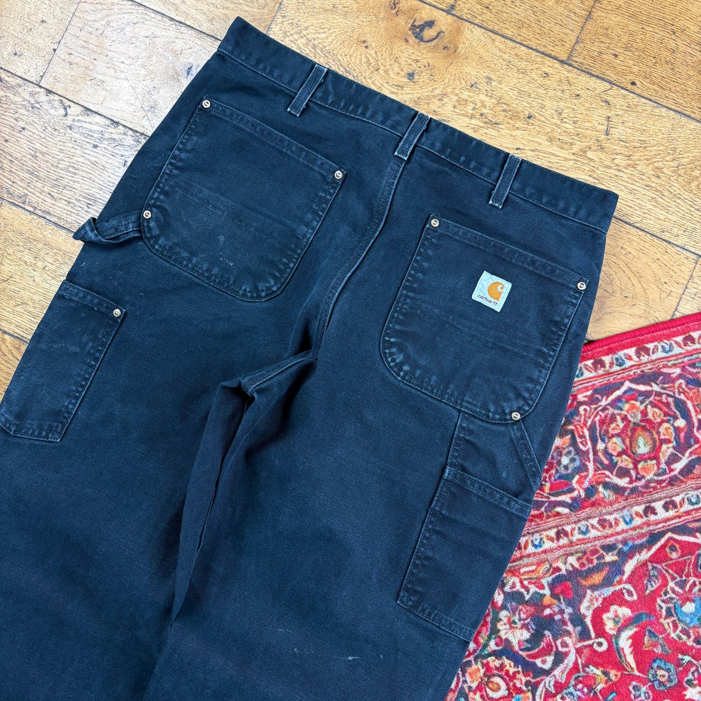 Vintage Carhartt Black Double Knee Workwear Carpenter Baggy Trousers - 34