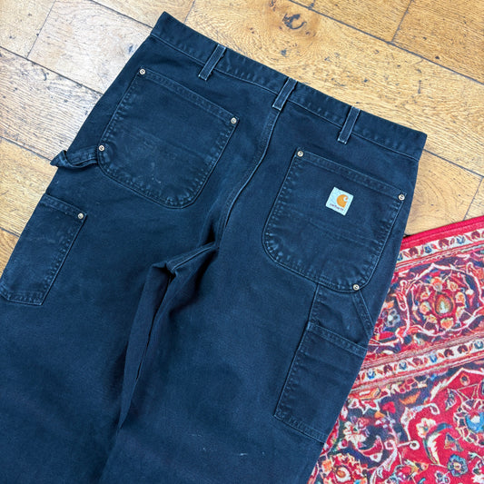 Vintage Carhartt Black Double Knee Workwear Carpenter Baggy Trousers - 34