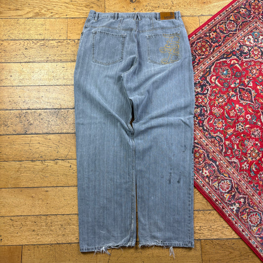 Vintage Grey Badboy Embroidered Y2K Hip Hop Baggy Jeans - 38