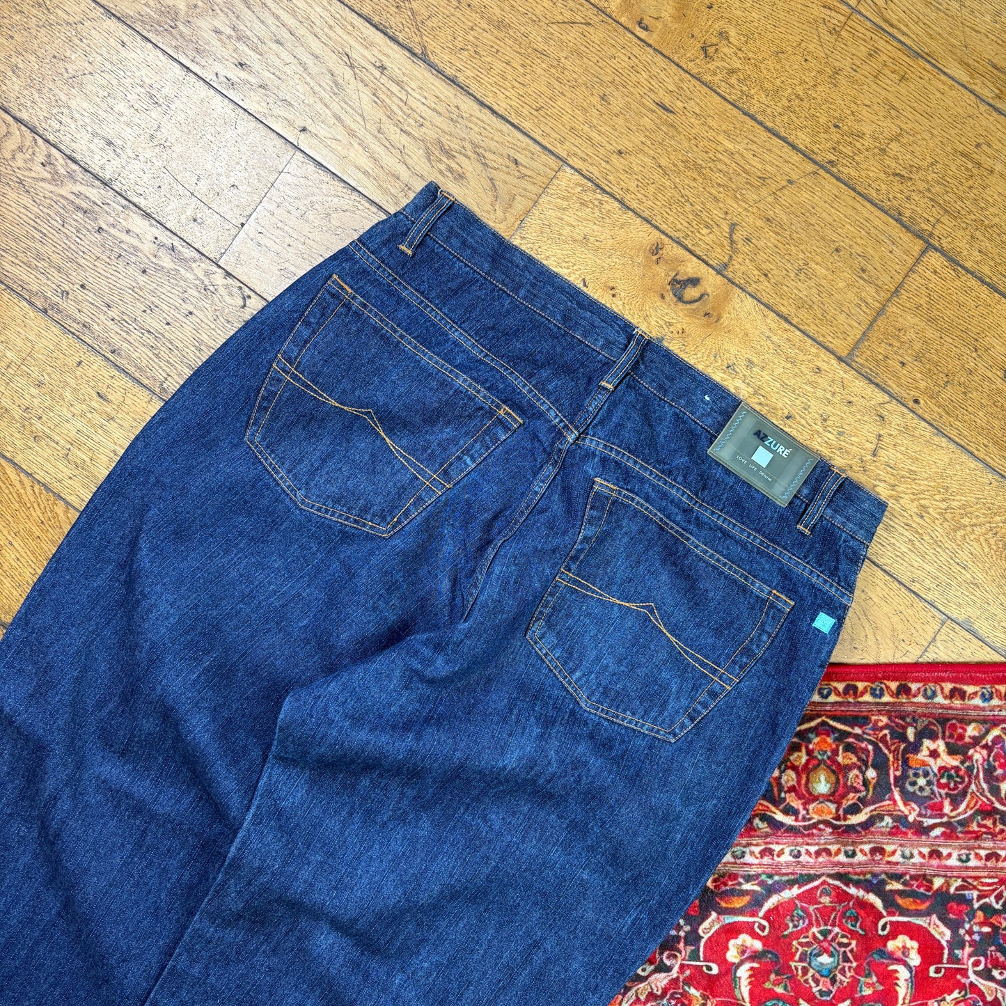 Vintage Azzure Blue Embroidered Y2K Hip Hop Baggy Jeans - 40