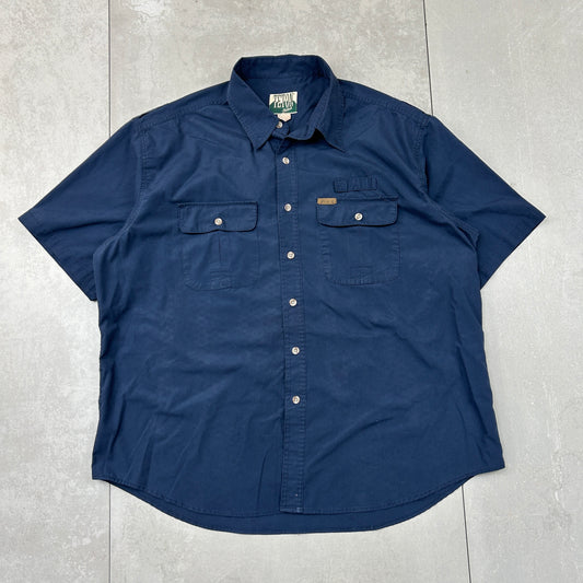 Vintage Woolrich Navy Short Sleeve Workwear Shirt - XL