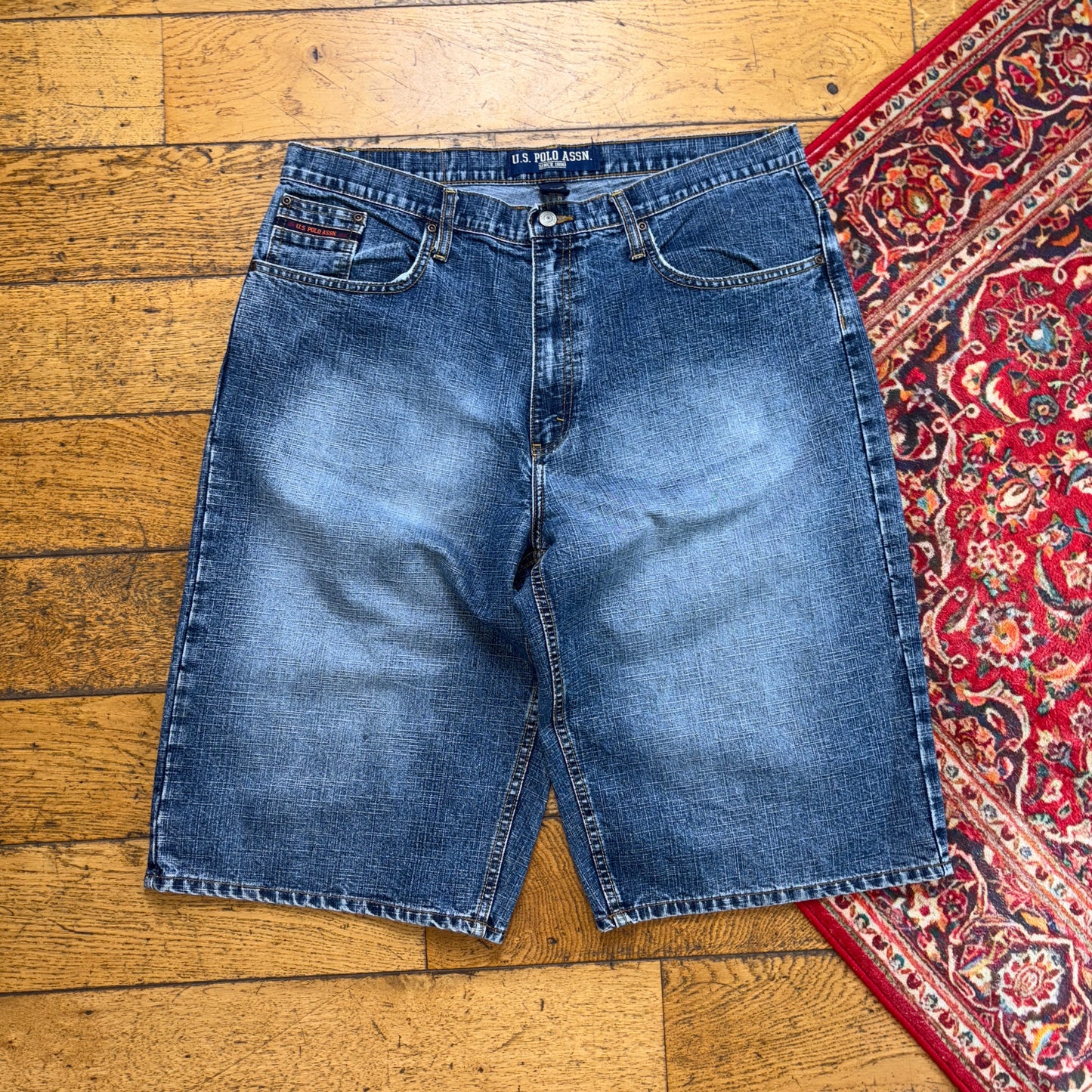 Vintage US Polo ASSN Embroidered Hip Hop Blue Baggy Shorts Jorts - 38