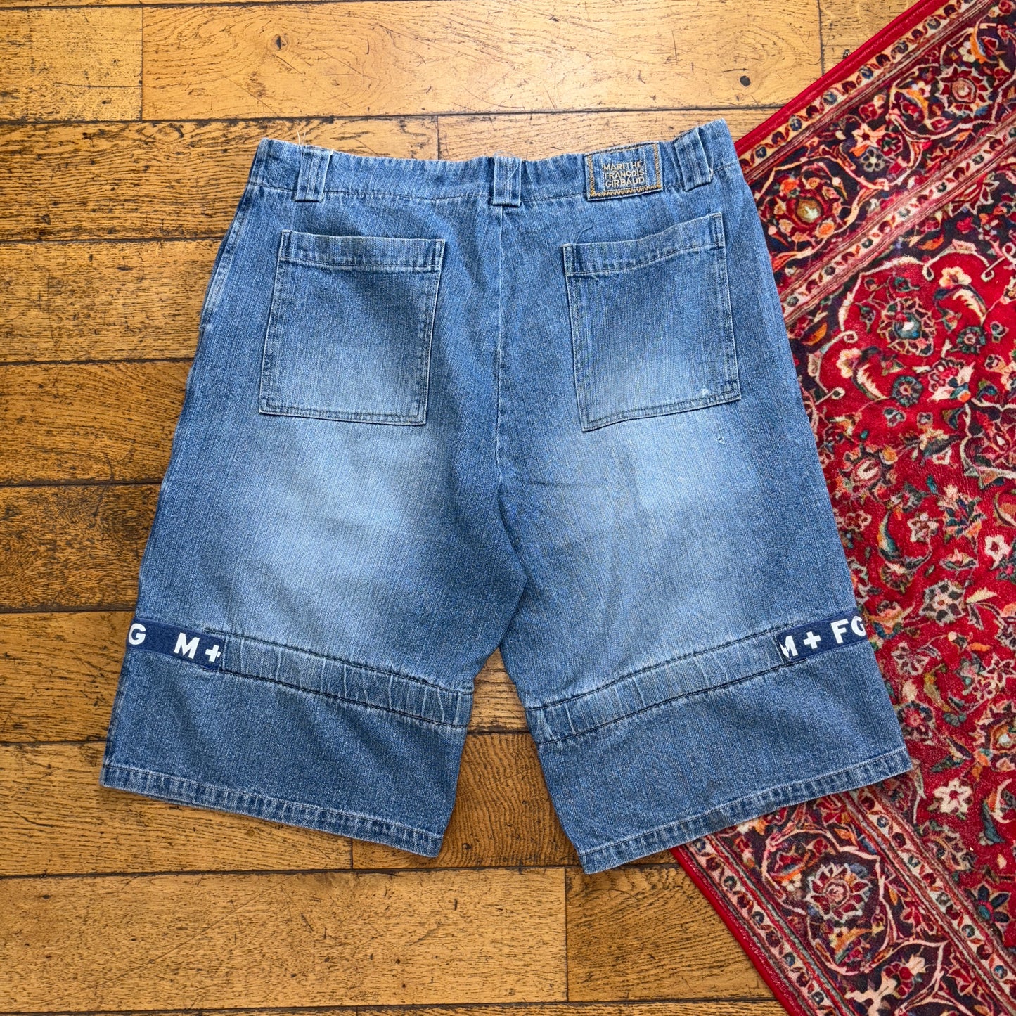 Vintage MFG Embroidered Blue Y2K Hip Hop Baggy Jeans Shorts Jorts - 38
