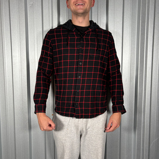 Oakley Black Red Check Shirt Jacket Hoodie Shacket - S