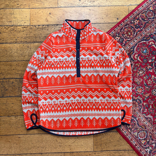 Vintage Orange Synchilla Style Crazy Pattern Fleece Sweatshirt - L