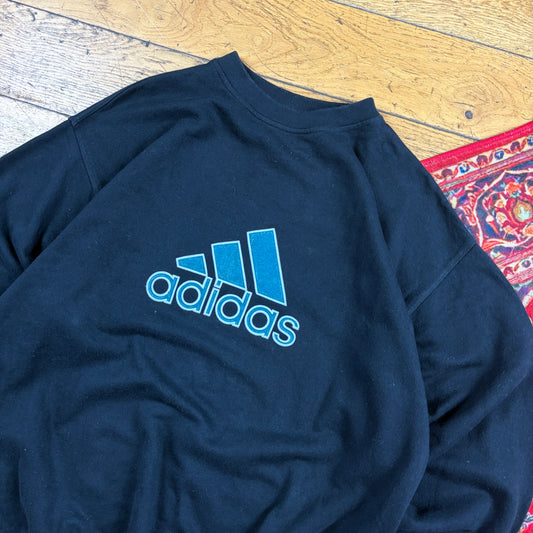 Vintage 90s Adidas Black Embroidered Sweatshirt - L
