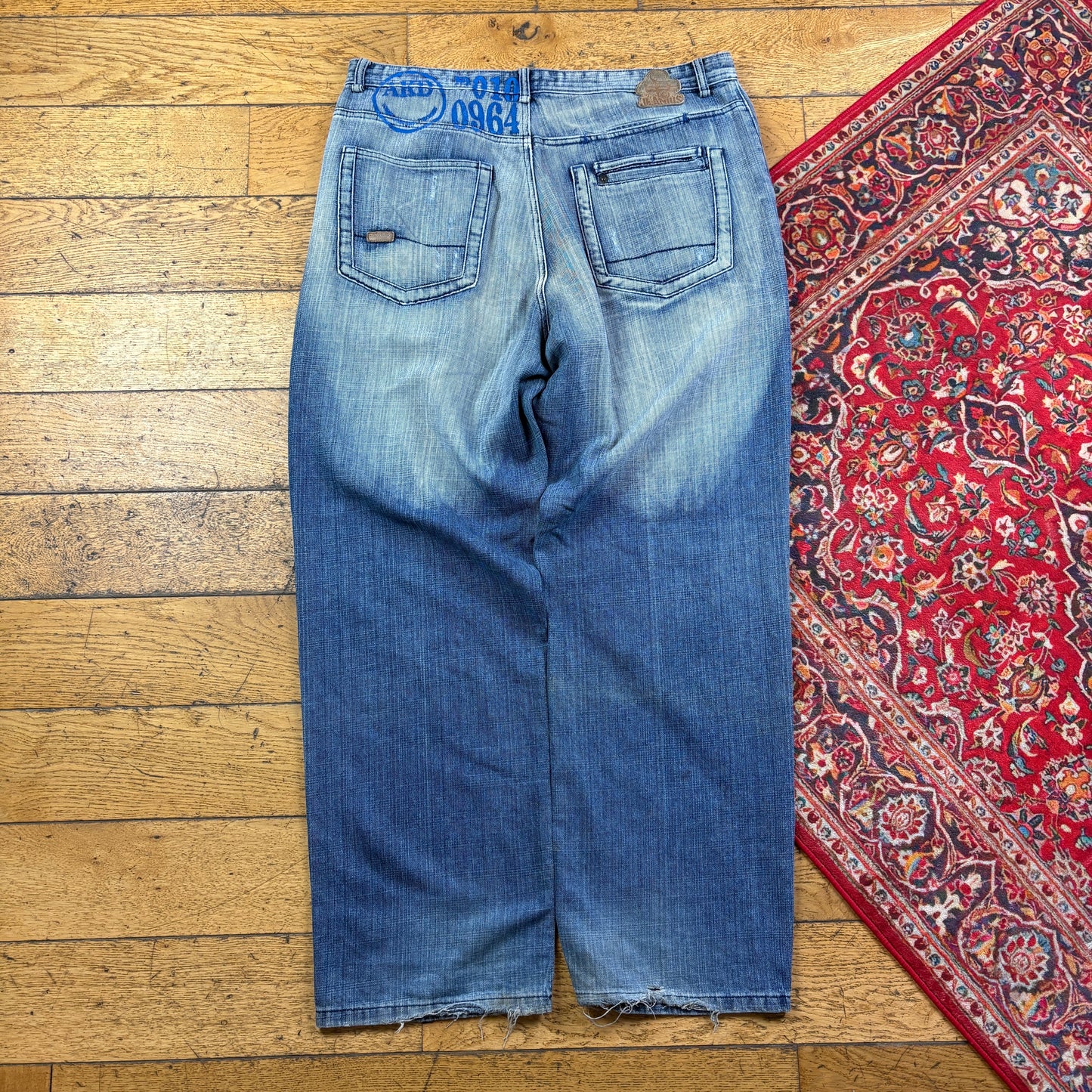 Vintage Akademiks Blue Embroidered Y2K Hip Hop Baggy Jeans - 38