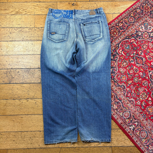 Vintage Akademiks Blue Embroidered Y2K Hip Hop Baggy Jeans - 38