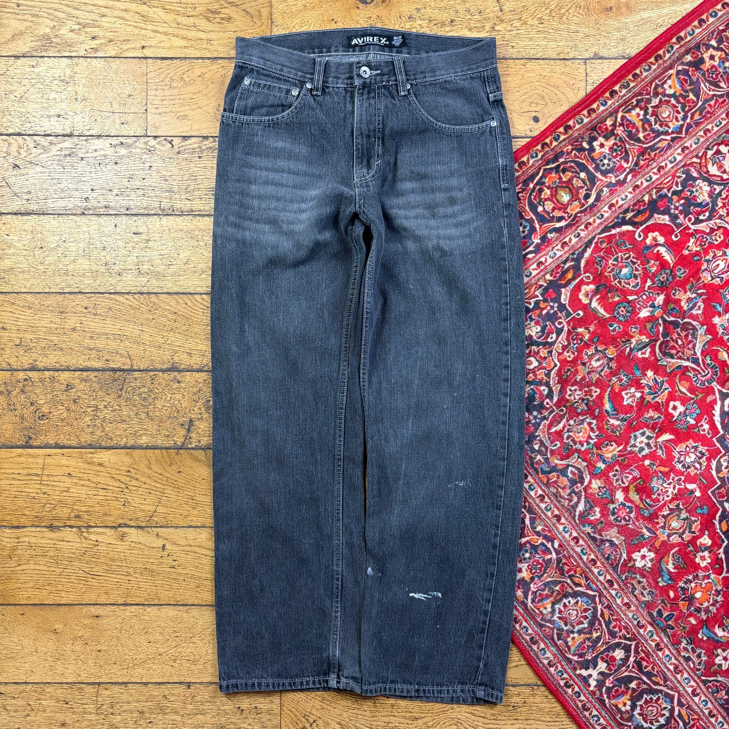 Vintage Avirex Grey Embroidered Y2K Hip Hop Baggy Jeans - 34