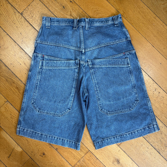 Vintage JNCO Style Embroidered Hip Hop Blue Baggy Shorts Jorts - 34