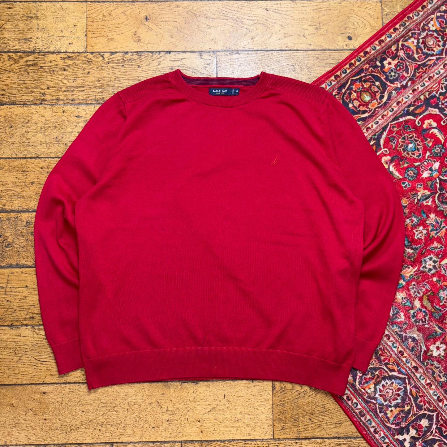Vintage Nautica Red Embroidered Knit Jumper - 2XL