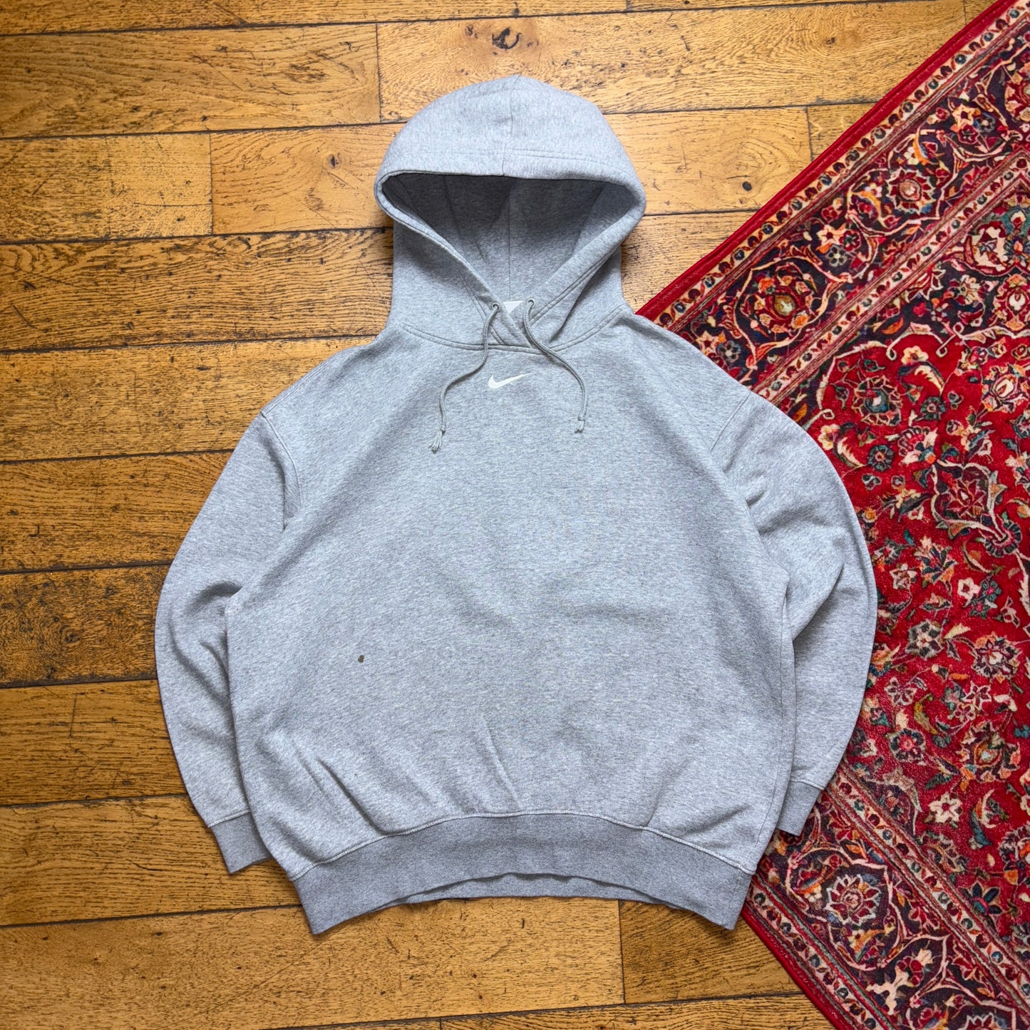 Vintage Nike Y2K Centre Swoosh Grey Embroidered Boxy Hoodie Sweatshirt - S