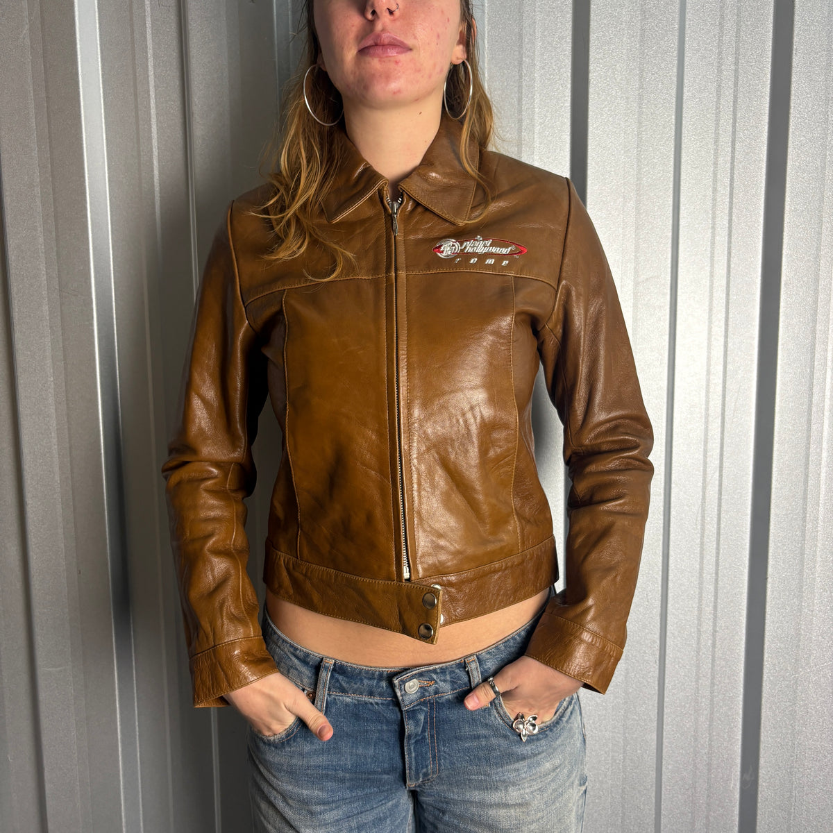 Planet Hollywood 1998 Brown Embroidered Womens Leather Jacket - Size 8