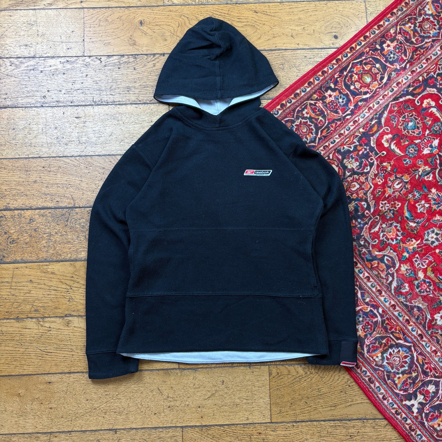 Vintage Reebok Black Womens Embroidered Hoodie Sweatshirt - Size 10