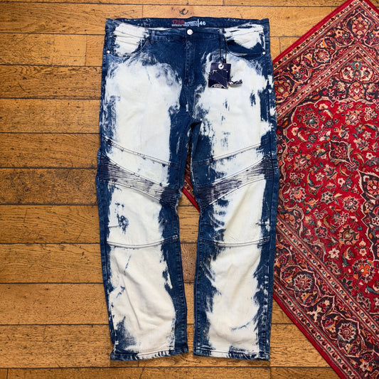 Vintage Bleached Grunge Moto Blue Y2K Hip Hop Baggy Jeans - 48R